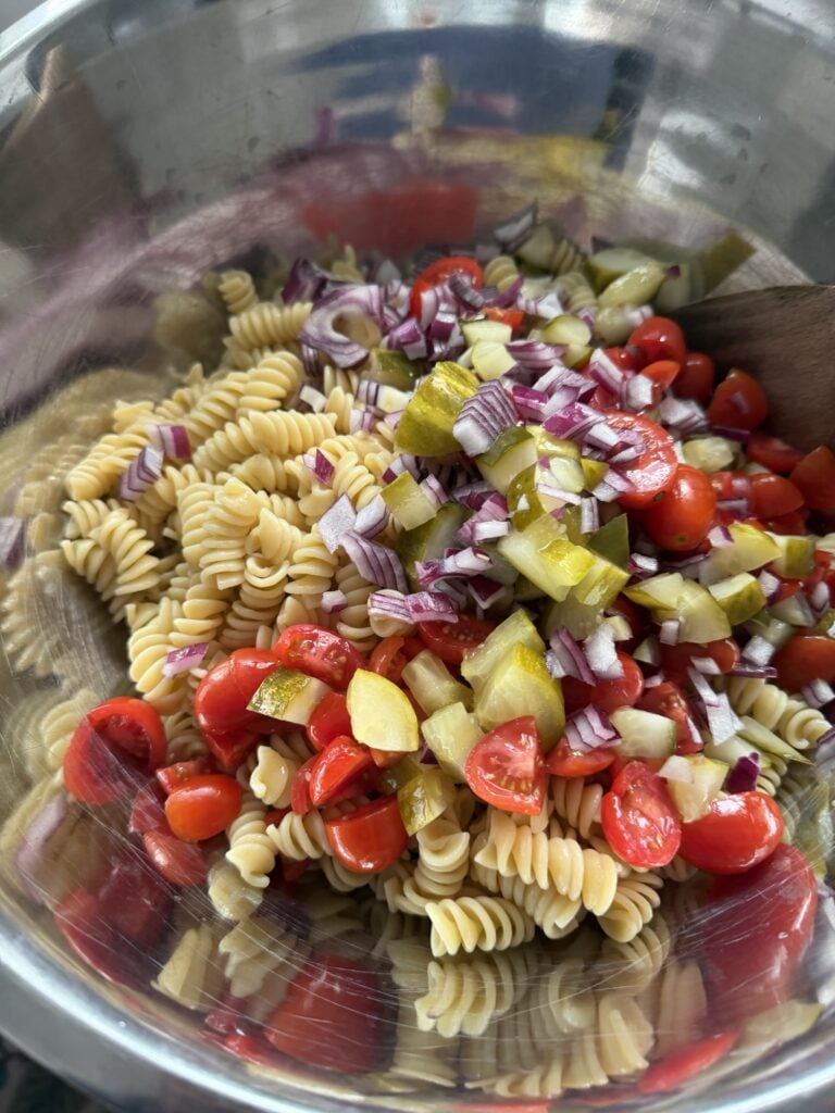Pasta and chopped veggies