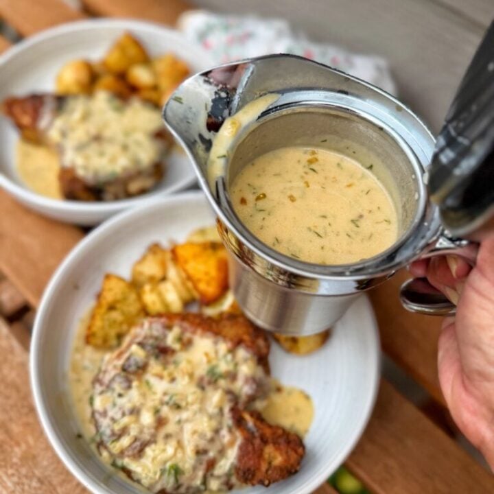 Pickle Brined Fried Pork Chops with Creamy Dill Dijon Gravy