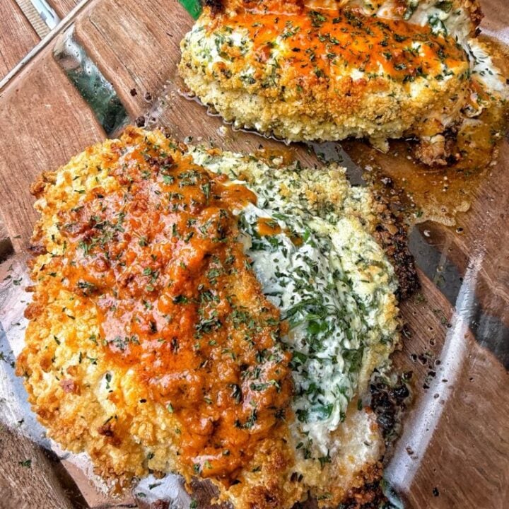 Crispy Spinach and Cheese Stuffed Chicken for Two with Tomato Pesto Butter