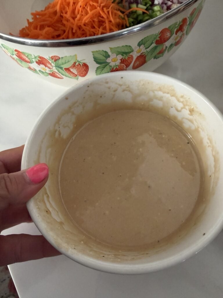 Close up on the bowl of dressing
