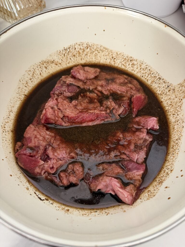 The marinating skirt steak