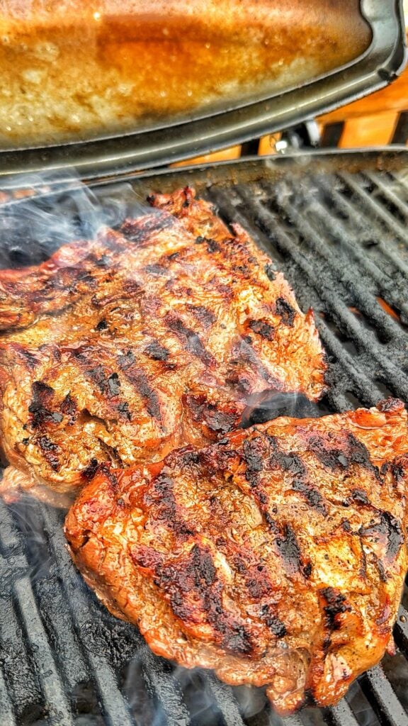 Skirt steaks on the grill