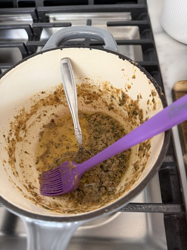 The Dijon butter ingredients mixed up in a pot