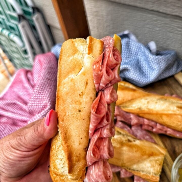 A half of the Ultimate Salami Baguette