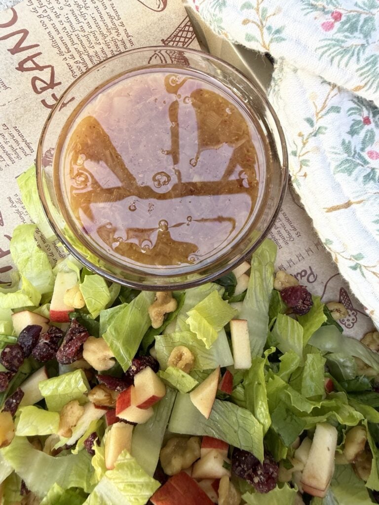 A close up of the honey shallot dressing