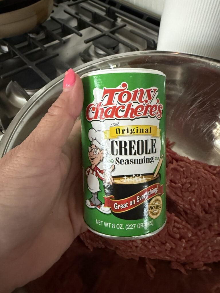 A shaker of Tony Chachere's Creole seasoning