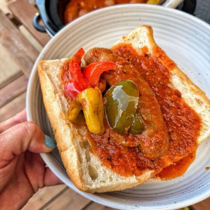 Slow Cooker Sausage and Peppers with Sun Dried Tomato Gravy