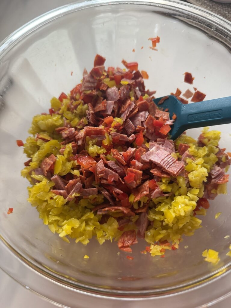 The ingredients for the dip all chopped up