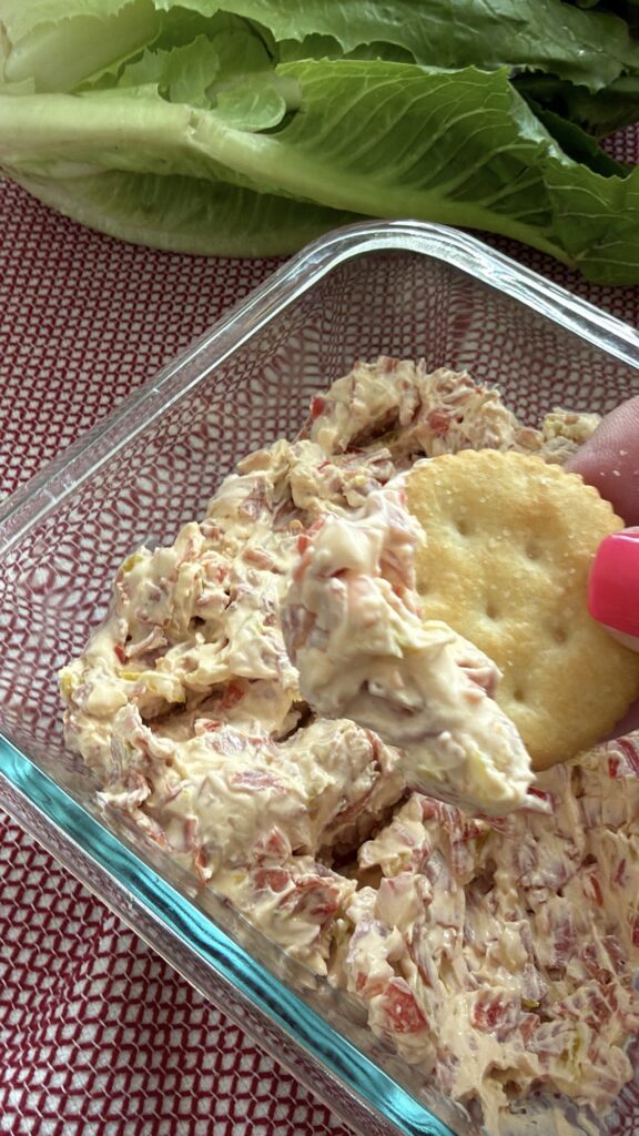 The dip on a cracker