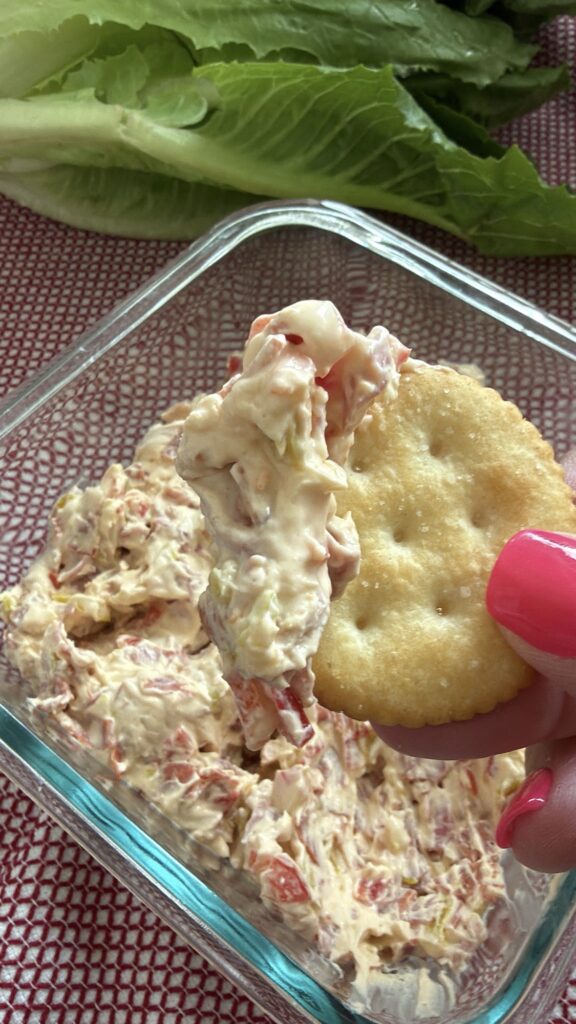 The dip on the cracker from another angle