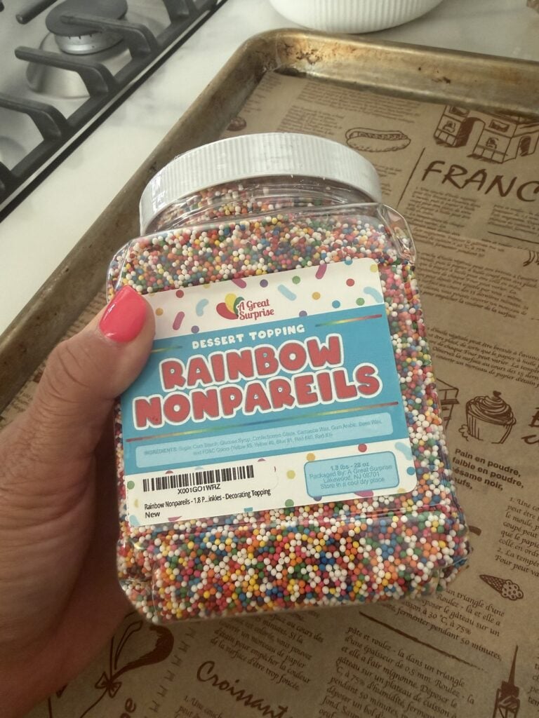 A tub of Rainbow Nonpareils