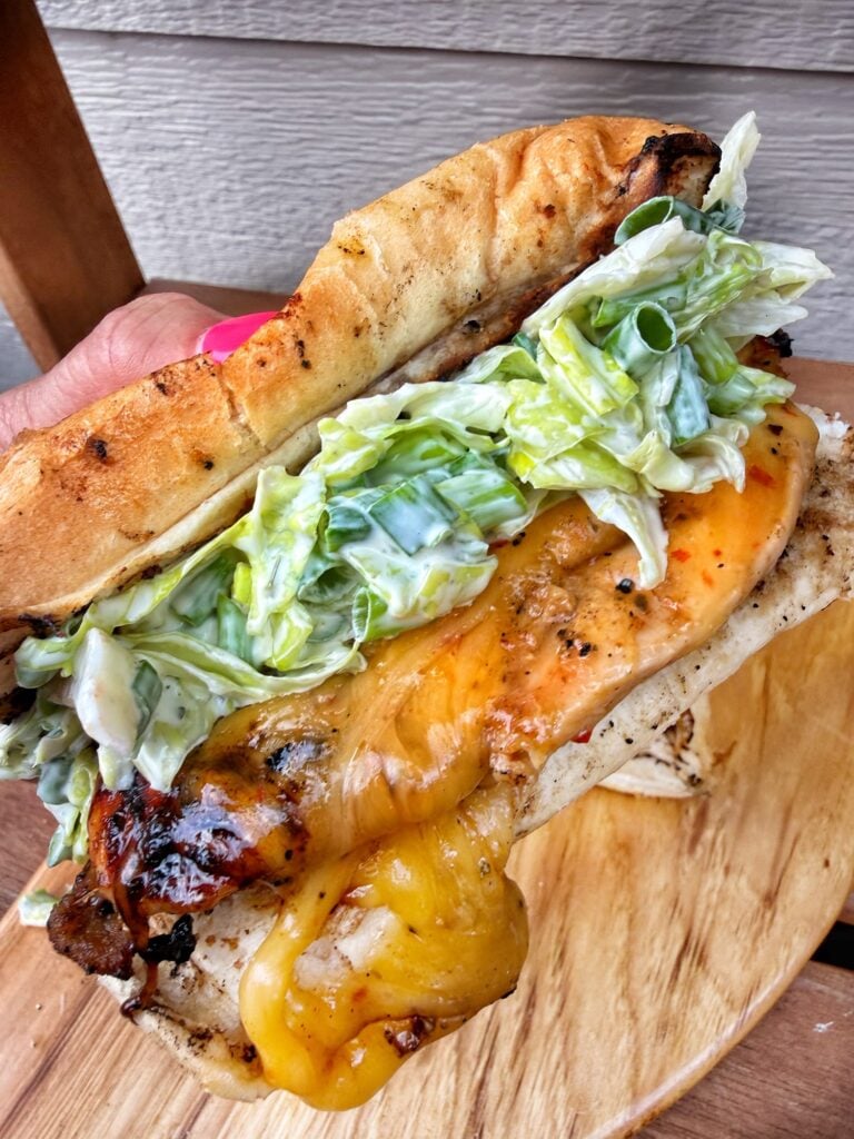 A close up of the finished sandwich