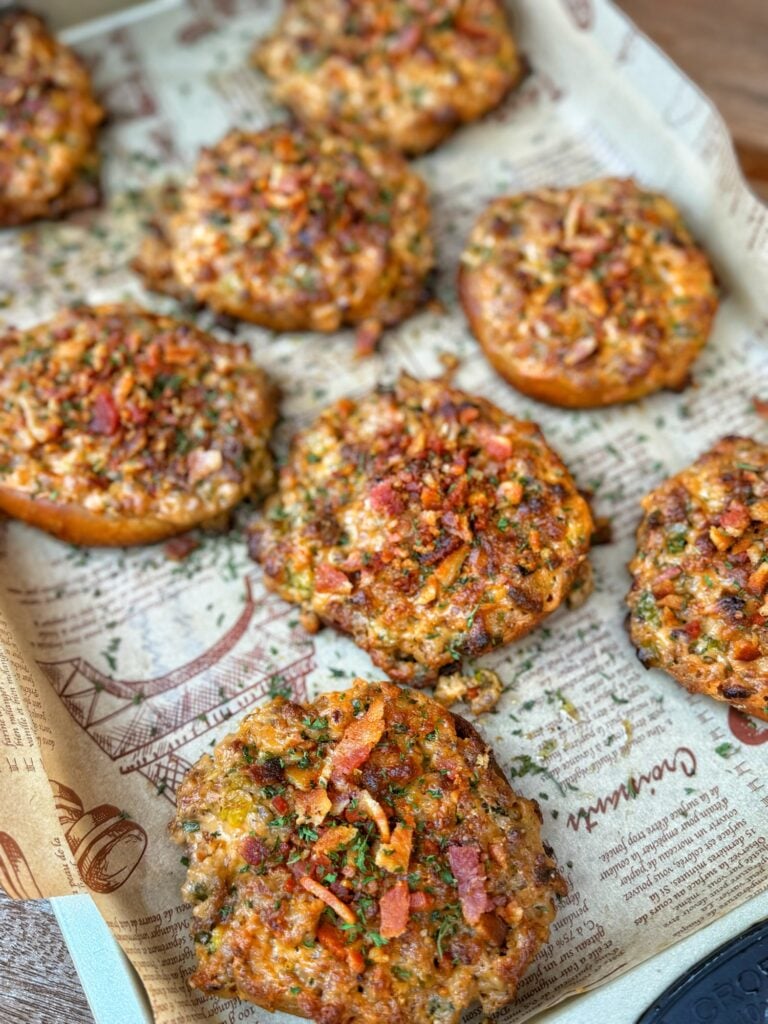 Cheesy Sausage and Bacon Sourdough English Muffins