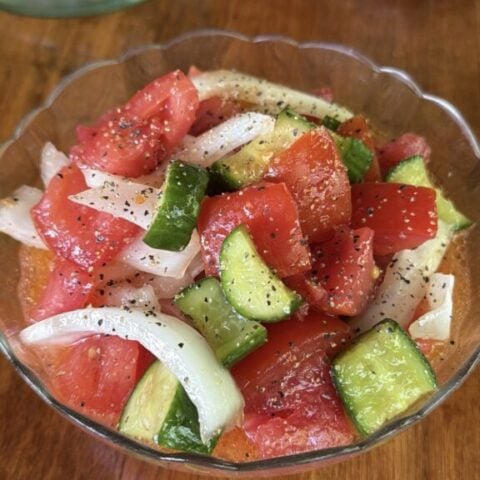Cucumber Tomato and Sweet Onion Salad With Italian Dressing