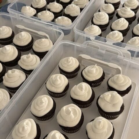 Doctored Up Boxed Chocolate Cupcakes With Whipped Vanilla Frosting