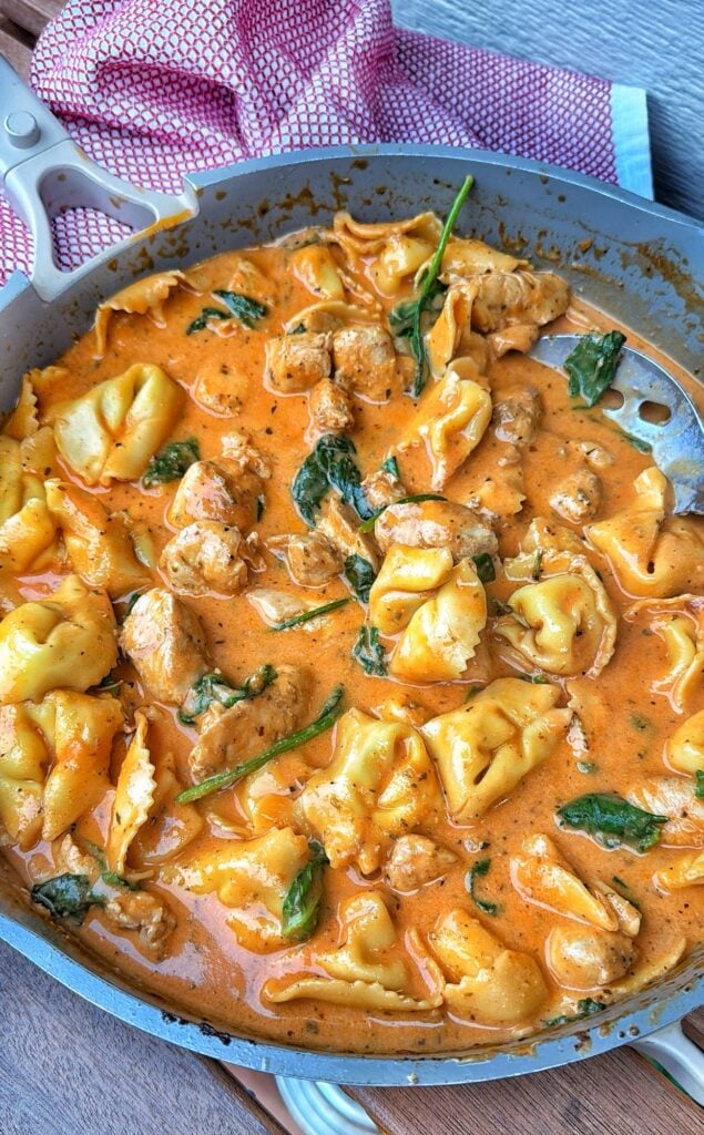 Creamy Boursin chicken tortellini with spinach and tomato sauce