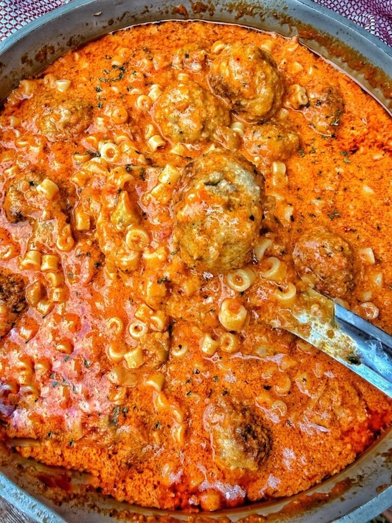 Creamy Sun-Dried Tomato Pesto Meatballs With Ditalini