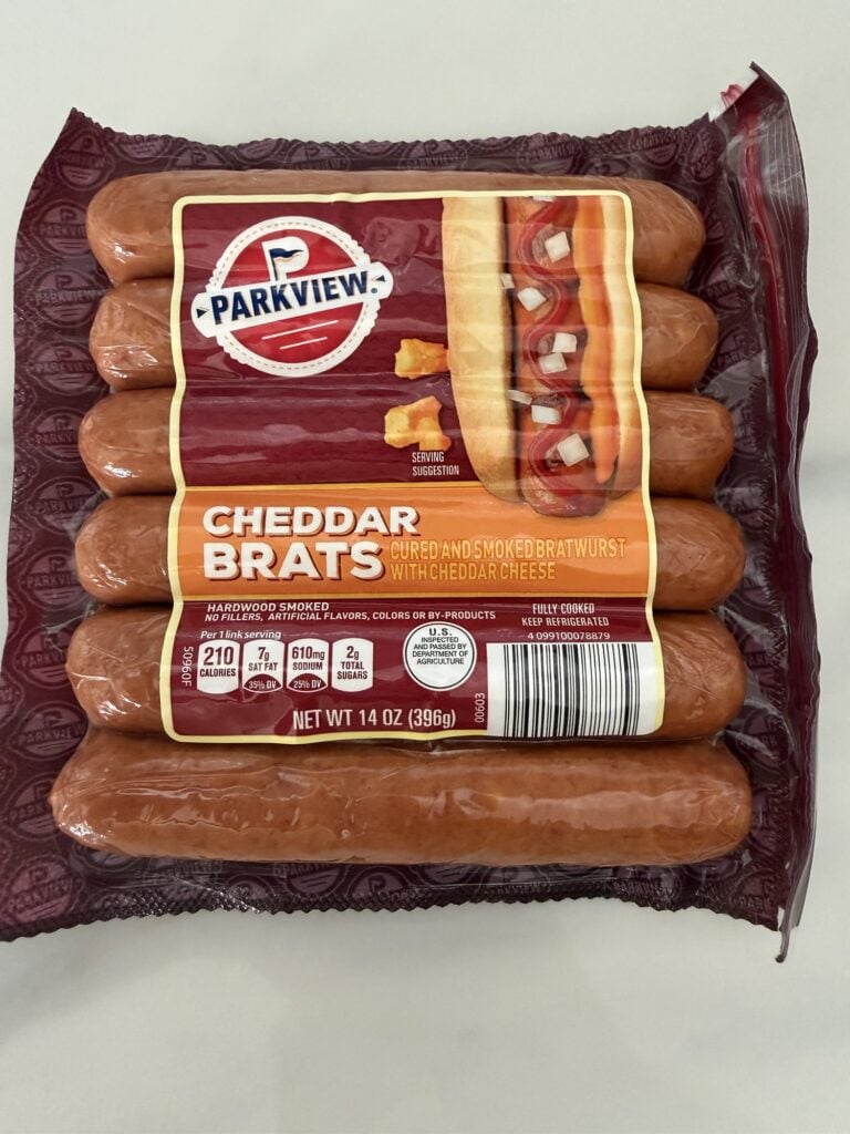 A package of cheddar bratwurst