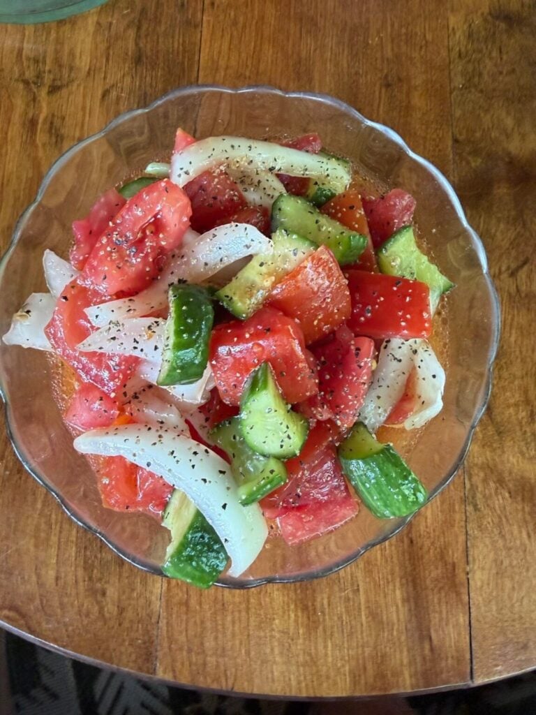 Cucumber Tomato and Sweet Onion Salad With Italian Dressing
