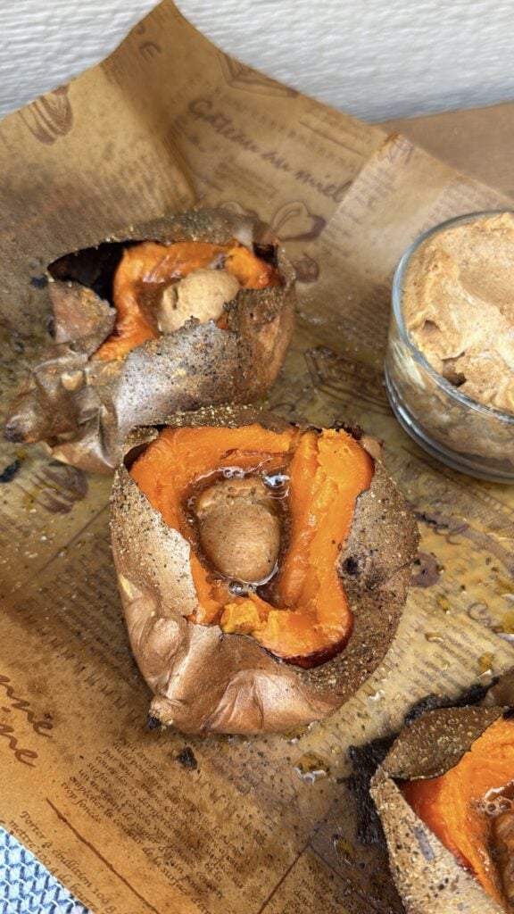 Savory maple butter melting into a hot baked sweet potato