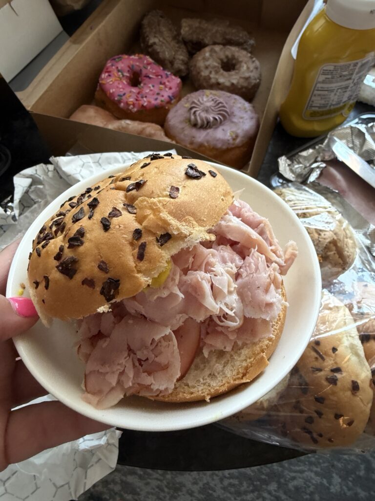 Ham sandwich on an onion roll