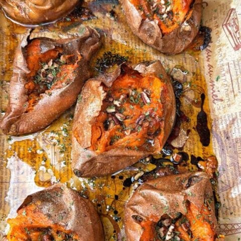 Make ahead baked sweet potatoes ready to reheat for Thanksgiving