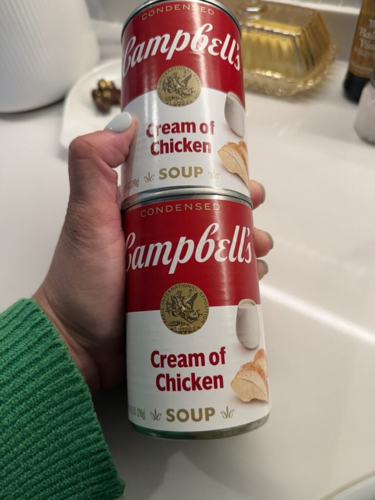 Two cans of Campbell's Cream of Chicken Soup