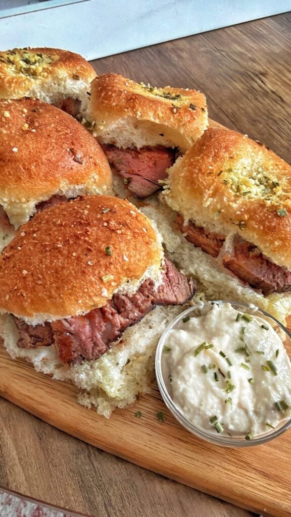 Filet Mignon Sliders on Garlic Parmesan Rolls