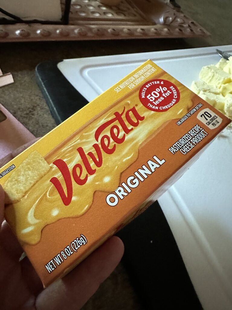 a box of velveeta brand cheese