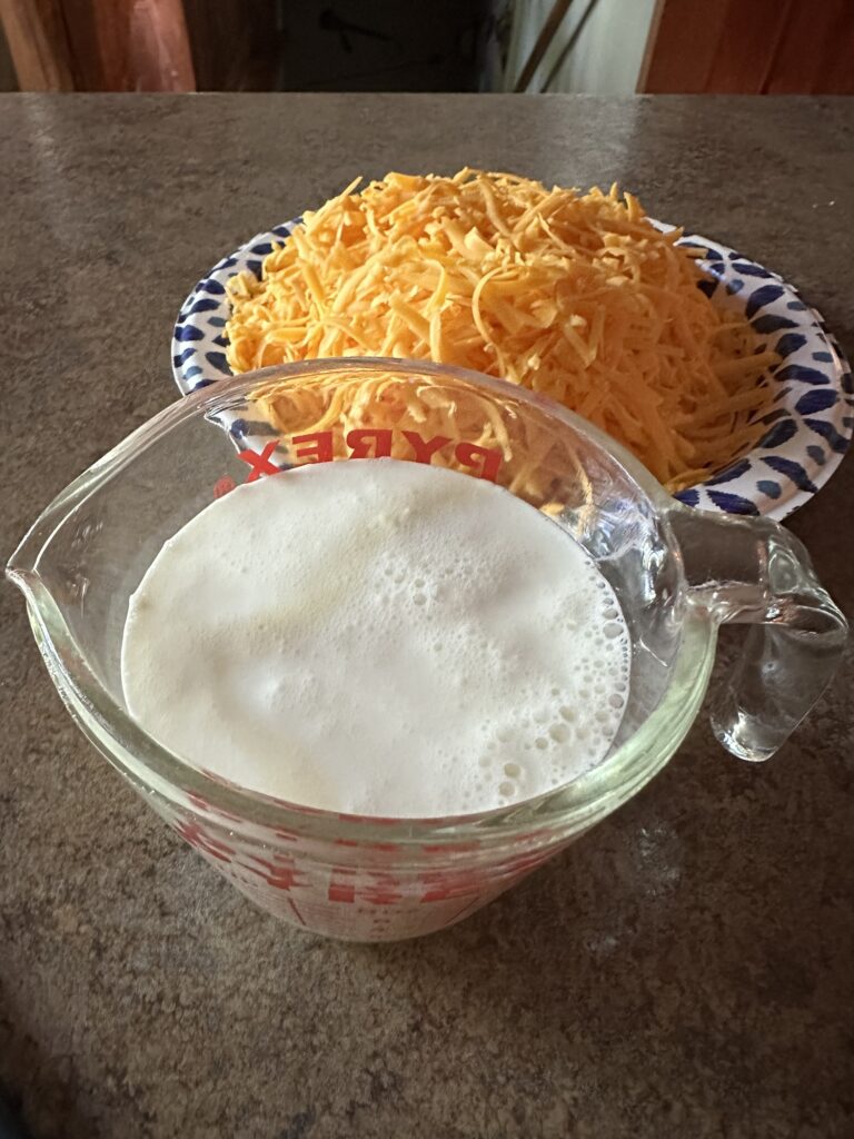 Milk heavy cream evaporated milk and eggs for baked macaroni and cheese custard
