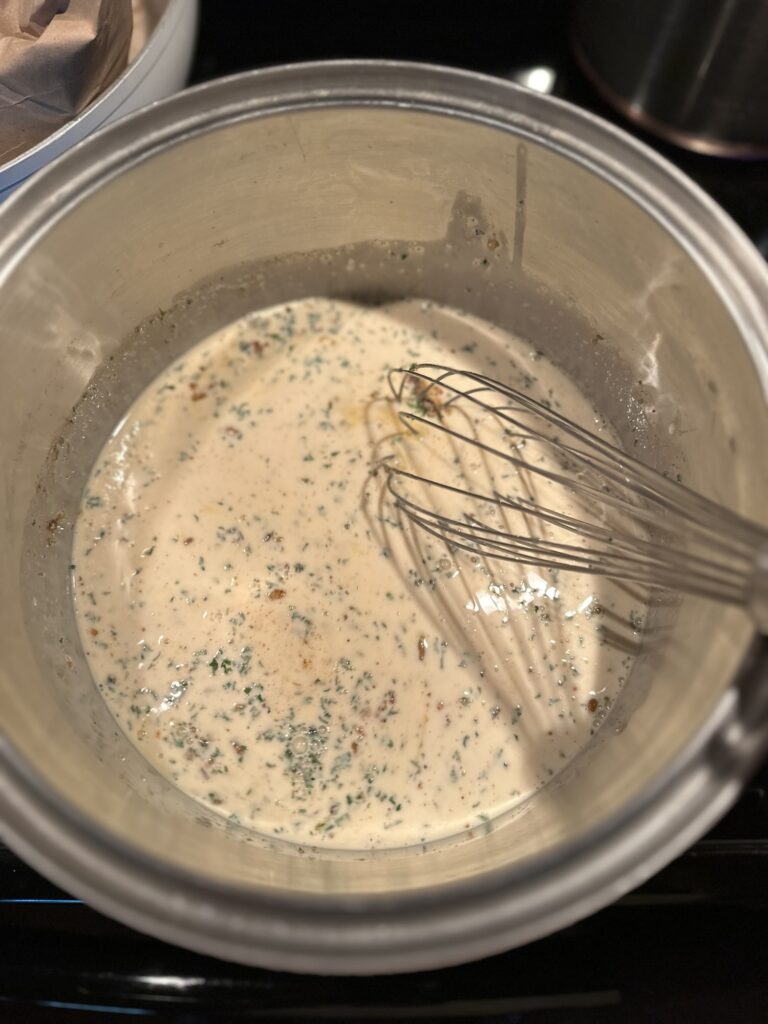 Creamy milk and egg mixture for Decadent Macaroni and Cheese