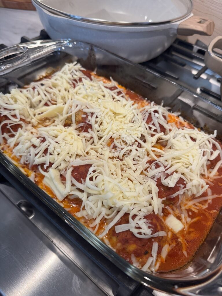Freshly shredded mozzarella cheese for topping Chicken Parmesan Meatballs