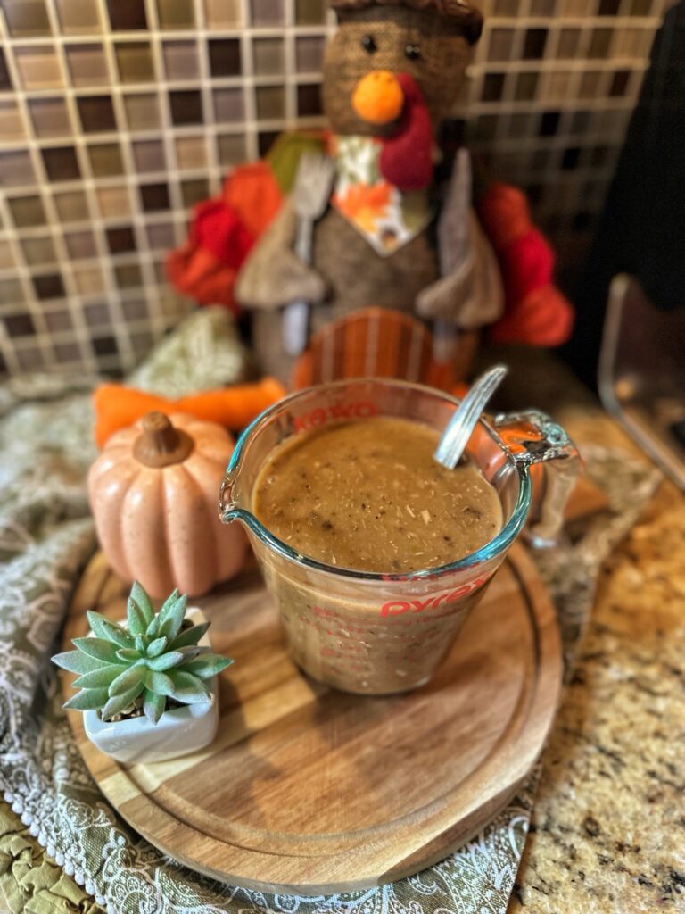 Savory make-ahead Turkey Gravy ready for Thanksgiving dinner