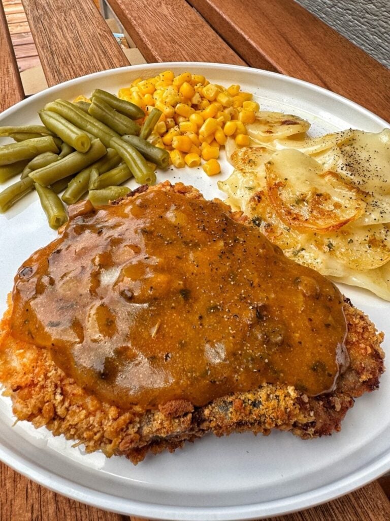 Oven Fried Pork Chop with Golden Mushroom Gravy