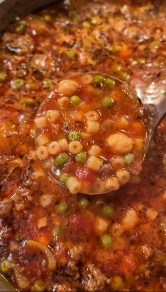 minestrone soup with vegetables with small noodles