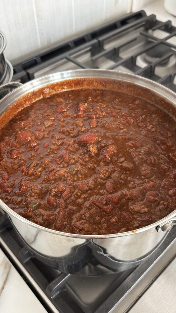 chili cooked in a large pot