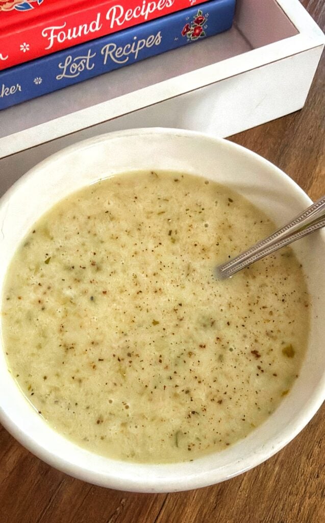 a bowl of the creamy celery soup