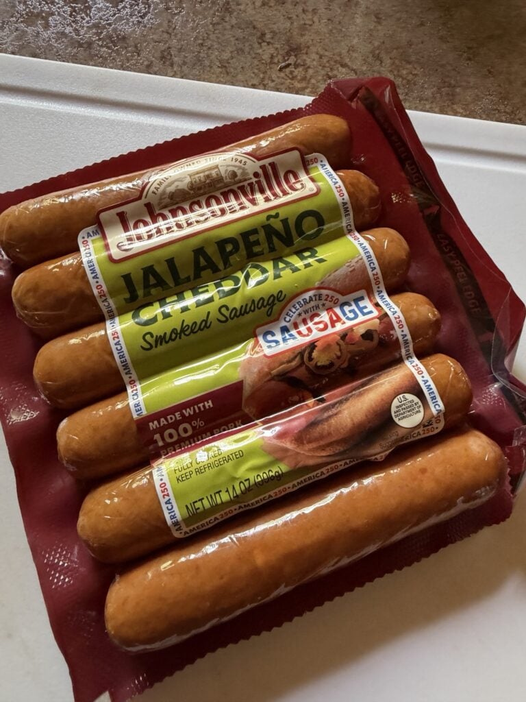 Jalapeño cheddar smoked sausage used to make Firecracker Sausage and Potatoes.