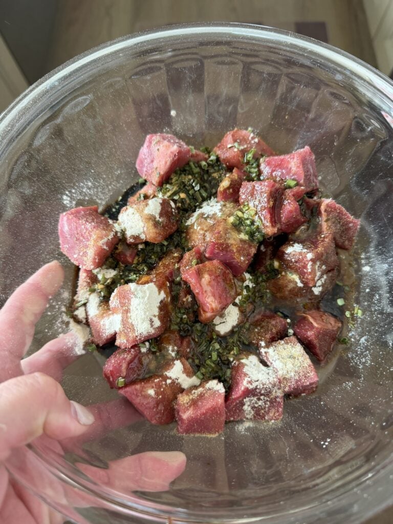 Sirloin steak cubes with seasoning