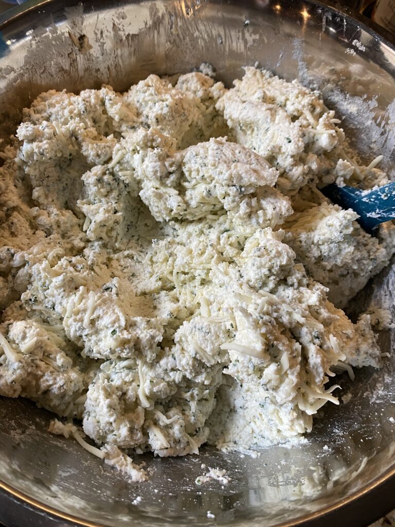 Creamy cottage cheese filling mixed with mozzarella Parmesan and parsley for Stuffed Shells